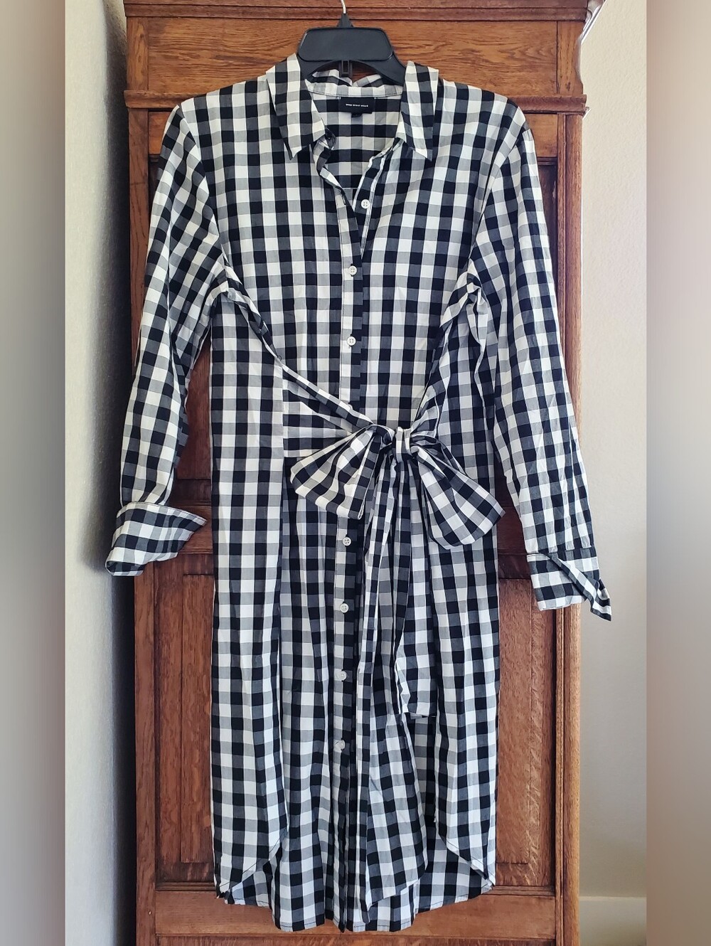 WHO WHAT WEAR BLACK AND WHITE CHECK MIDI SHIRTDRESS LARGE NWOT